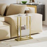 HOMCOM Narrow Side Table, End Table with Magazine Holder for Small Spaces in White