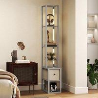 HOMCOM Floor Lamp with Shelves, LED Standing Lamp with Fabric Drawer in Grey