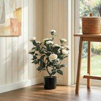 HOMCOM 65cm Artificial Camellia Flower Plant with 116 Lush Leaves in White