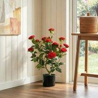 HOMCOM 65cm Artificial Camellia Flower Plant with 116 Lush Leaves in Red