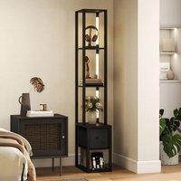 HOMCOM Floor Lamp with Shelves, LED Standing Lamp with Fabric Drawer in Black