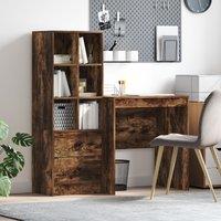 Berkfield Home Desk with Storage Smoked Oak Engineered Wood in Brown