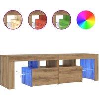 Berkfield Home TV Cabinet with LED Lights Artisan Oak 140x36.5x40 cm Engineered Wood in Brown