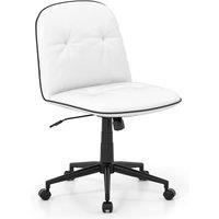 Gymax Armless Home Office Desk Chair Rolling PU Leather Swivel Vanity Chair in White