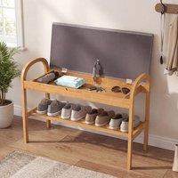 Gymax 2-Tier Padded Shoe Bench 70 CM Shoe Rack Organizer With Lid in Grey