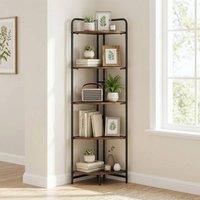 Gymax 5 Tier Open Corner Shelf Folding Metal Display Rack with Anti-tip Kits in Brown