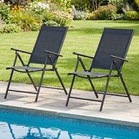 Gymax 2 Pack Patio Recliners Adjustable High Back Folding Chairs No Assembly in Black