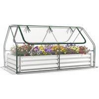 Costway Galvanized Raised Garden Bed w/ Cover Planter Box w/2 Roll-up Windows in Silver