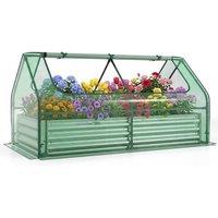 Costway Raised Garden Bed w/Cover Planter Box w/Greenhouse & 2 Roll-up Windows in Green