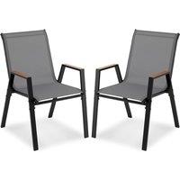 Costway 2PCS Stackable Patio Chairs Garden Dining Chairs w/High Backs&Armrests in Grey