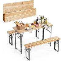 Costway 3PCS Folding Picnic Table w/Benches Portable Camping Table w/ Seats in Black