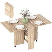 Nordara Mobile Drop Leaf Dining Table, Folding Desk with 2 Wheels, Natural