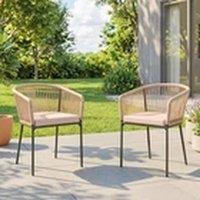 EONLION 2pcs Rattan Garden Dining Chairs Set With Cushions in Beige