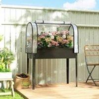 EONLION Metal Raised Garden Bed With Flip-Up Greenhouse Planter in Black