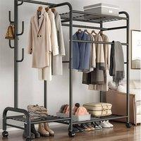 Nordara Double Heavy Duty Clothes Rail Garment Hanging Rack Open Wardrobe in Black