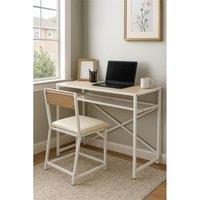 Nordara Compact Office Desk & Chair Set Metal Frame Cushion Seat in Beige