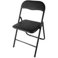 EONLION Folding Metal Chair Padded Seat Backrest Space Saving Stool Black