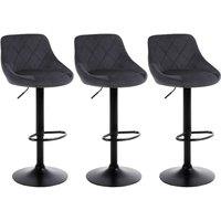 Havendro Set of 3 Bar Stools: Black Velvet Seat with Matte Black Metal
