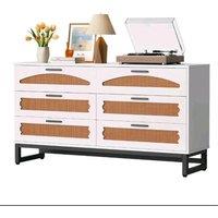 Havendro 6 Drawer Rattan Dresser with Spacious Storage in White
