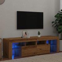 Berkfield Home TV Cabinet with LED Lights Artisan Oak 140x36.5x40 cm Engineered Wood in Brown