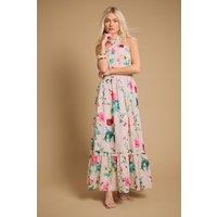 Oasis Women's Frill Halter Maxi Dress in Ivory | Size: 10