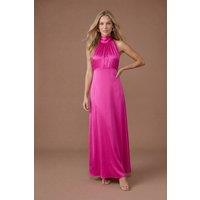 Oasis Women's Bright Pink Satin Halter Neck Maxi Bridesmaid Dress | Size: 10