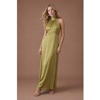 Oasis Women's Olive Satin Halter Neck Maxi Bridesmaid Dress | Size: 8