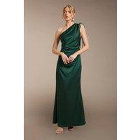 Oasis Women's Emerald Ruched Side Detail One Shoulder Satin Maxi Bridesmaid Dress | Size: 12