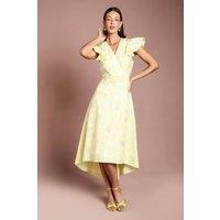 Coast Women's Jacquard Frill Sleeve Wrap High Low Midi Dress in Lemon | Size: 14
