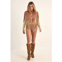 NastyGal Women's Satin Cutwork Embellished Festival Booty Shorts in Nude | Size: 8