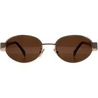 Celine Women's Oval Shiny Yellow Gold Brown Silver Mirror CL40235U Metal Triomphe
