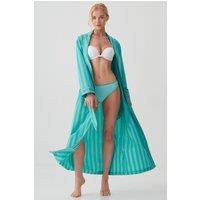 British Boxers Women's "New York Turquoise Stripe" Crisp Cotton Dressing Gown | Size: Small