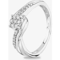 T.H.Baker Women's 9ct White Gold 0.15ct Diamond Cluster Twist Ring in Silver | Size: P