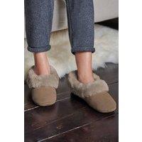 WoolOvers Women's Sheepskin Collar Ballerina Slippers in Taupe | Size: 9