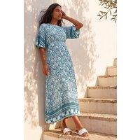 Roman Women's Floral Border Print Midi Dress in Light Blue | Size: 18