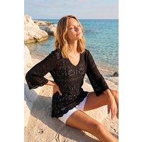 Roman Women's Cotton Crochet Tunic Top in Black | Size: 20