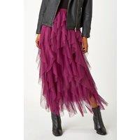 Roman Women's Elastic Waist Mesh Layered A Line Skirt in Wine | Size: 12