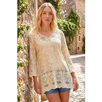 Roman Women's Cotton Crochet Tunic Top in Natural | Size: 10
