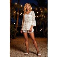Roman Women's Cotton Crochet Tunic Top in White | Size: 16