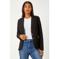 Roman Women's Button Detail Stretch Blazer in Black | Size: 14