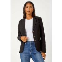 Roman Women's Button Detail Stretch Blazer in Black | Size: 16