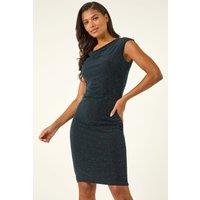 Roman Women's Shimmer Cowl Neck Stretch Dress in Teal | Size: 20