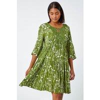 Roman Women's Floral Print Lace Detail Smock Dress in Khaki | Size: 18