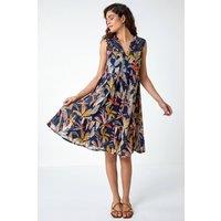 Roman Women's Cotton Tropical Lace Detail Tiered Dress in Navy | Size: 14
