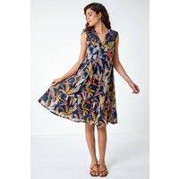 Roman Women's Cotton Tropical Lace Detail Tiered Dress in Navy | Size: 20