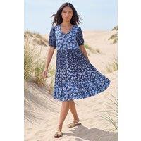 Roman Women's Floral Cotton Blend Tiered Smock Dress in Navy | Size: 18