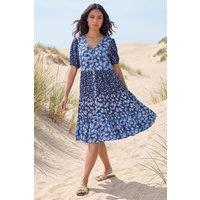 Roman Women's Floral Cotton Blend Tiered Smock Dress in Navy | Size: 20