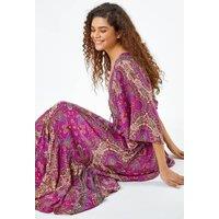 Roman Women's Paisley Print Boho Maxi Dress in Fuchsia | Size: 14