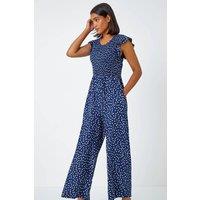 Roman Women's Polka Dot Shirred Pocket Jumpsuit in Navy | Size: 14