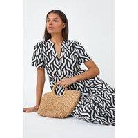 Roman Women's Geometric Print Tiered Midi Dress in Black | Size: 10